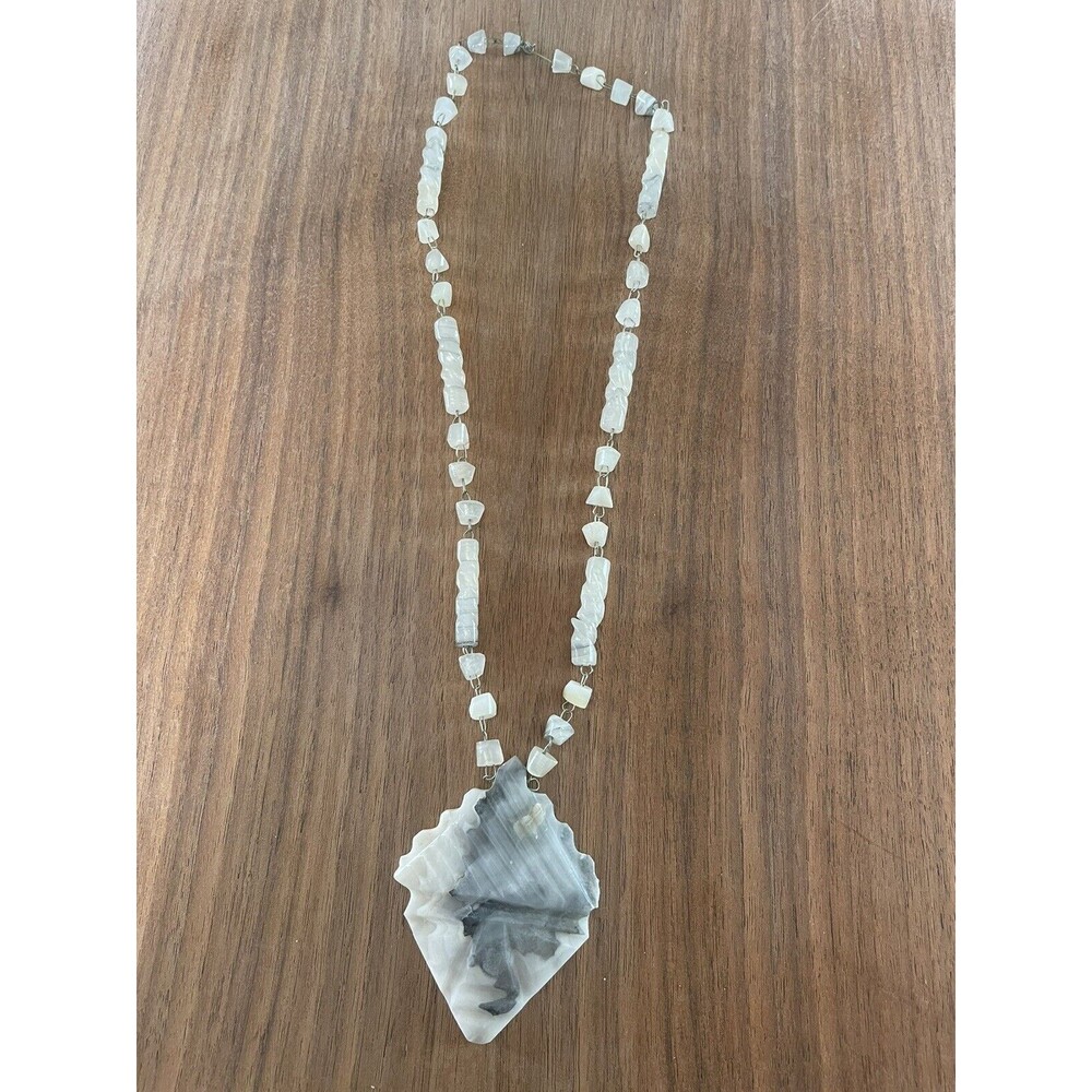 Vintage Mayan Aztec Hand Carved Agate Beaded Necklace Unique Pendant  Design